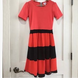 LulaRoe Red Black Striped Amelia Dress